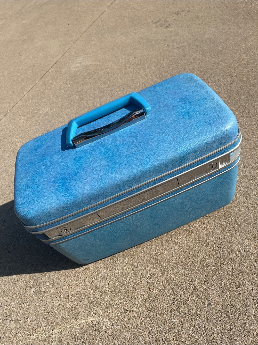 Vtg SAMSONITE Silhouette MCM Train Case Travel Luggage Light Blue MCM Storage